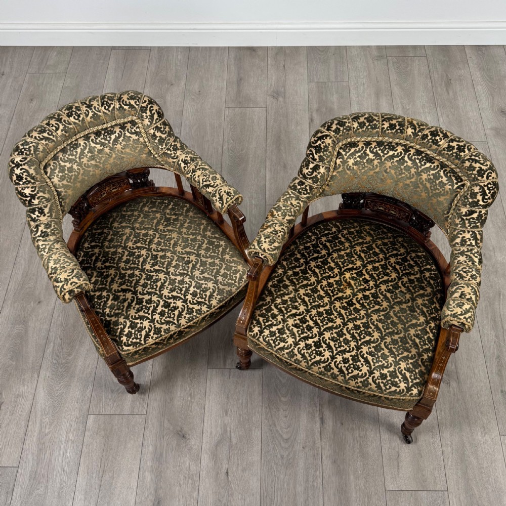 Antique 19th Century Pair Of Inlaid Rosewood Tub Chairs 
 View XIII