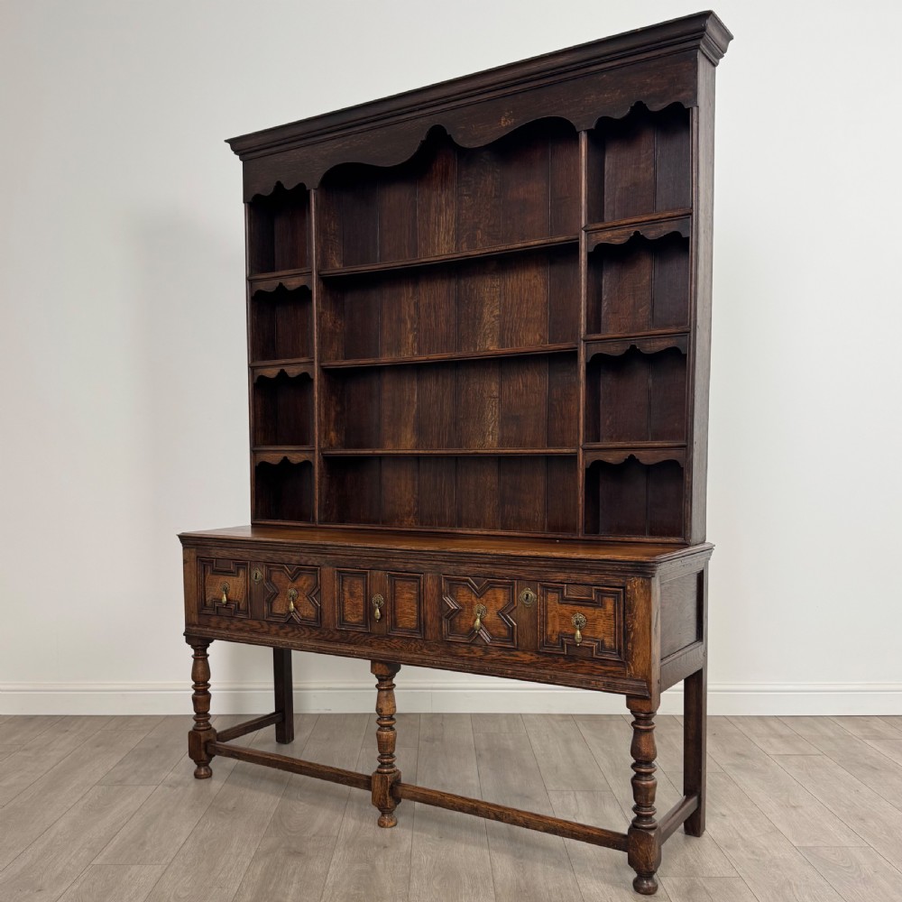 Antique 19th Century Geometric Jacobean Style Dresser In Oak  View II