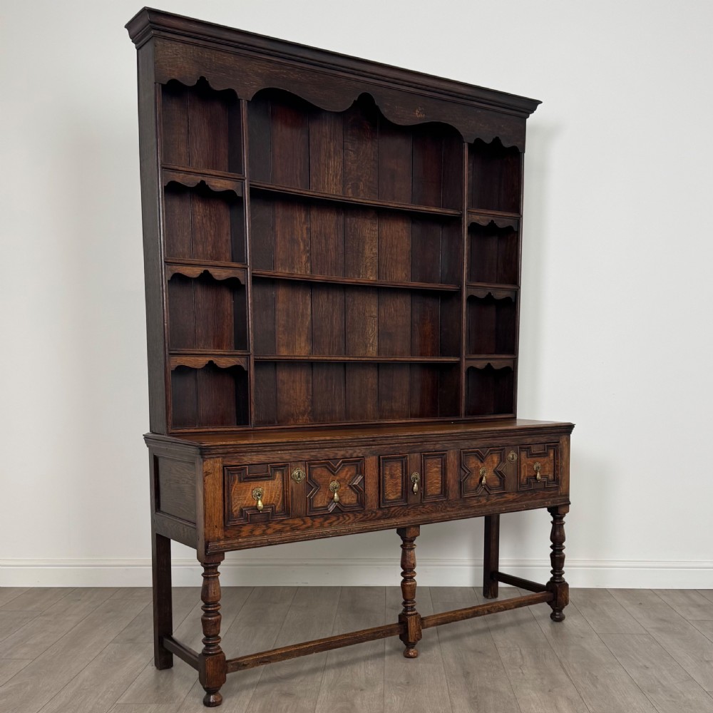 Antique 19th Century Geometric Jacobean Style Dresser In Oak  View VIII