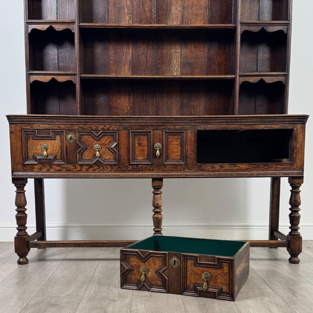 Antique 19th Century Geometric Jacobean Style Dresser In Oak  View X