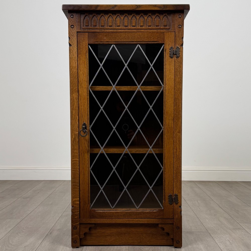 Antique 20th Century Leaded Glass Display Cabinet In Oak  View II