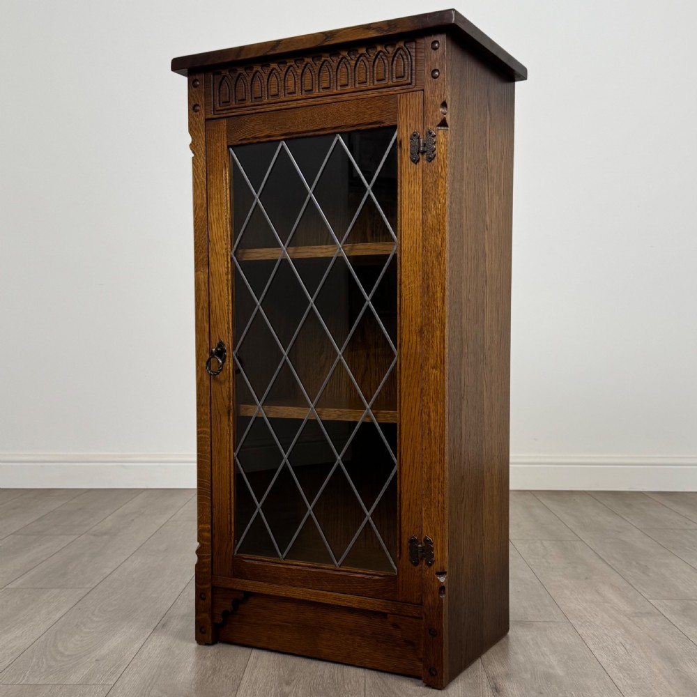 Antique 20th Century Leaded Glass Display Cabinet In Oak  View V