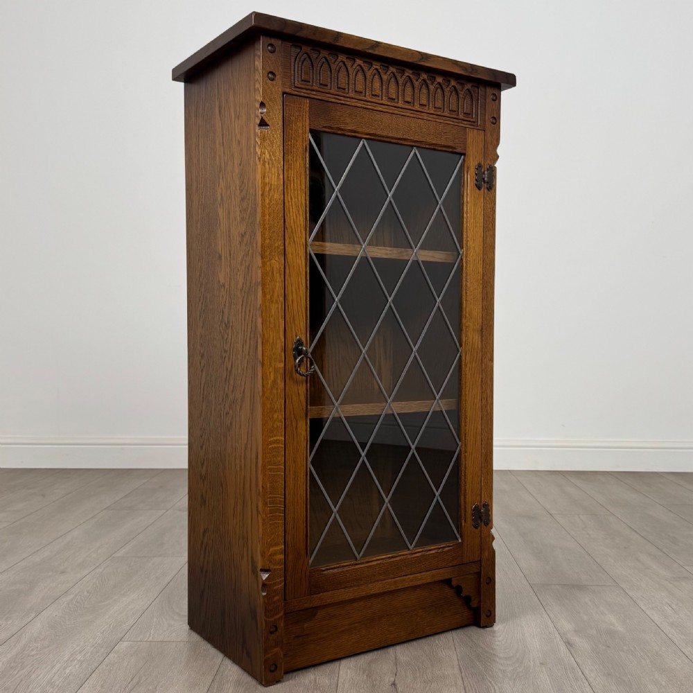 Antique 20th Century Leaded Glass Display Cabinet In Oak  View XI