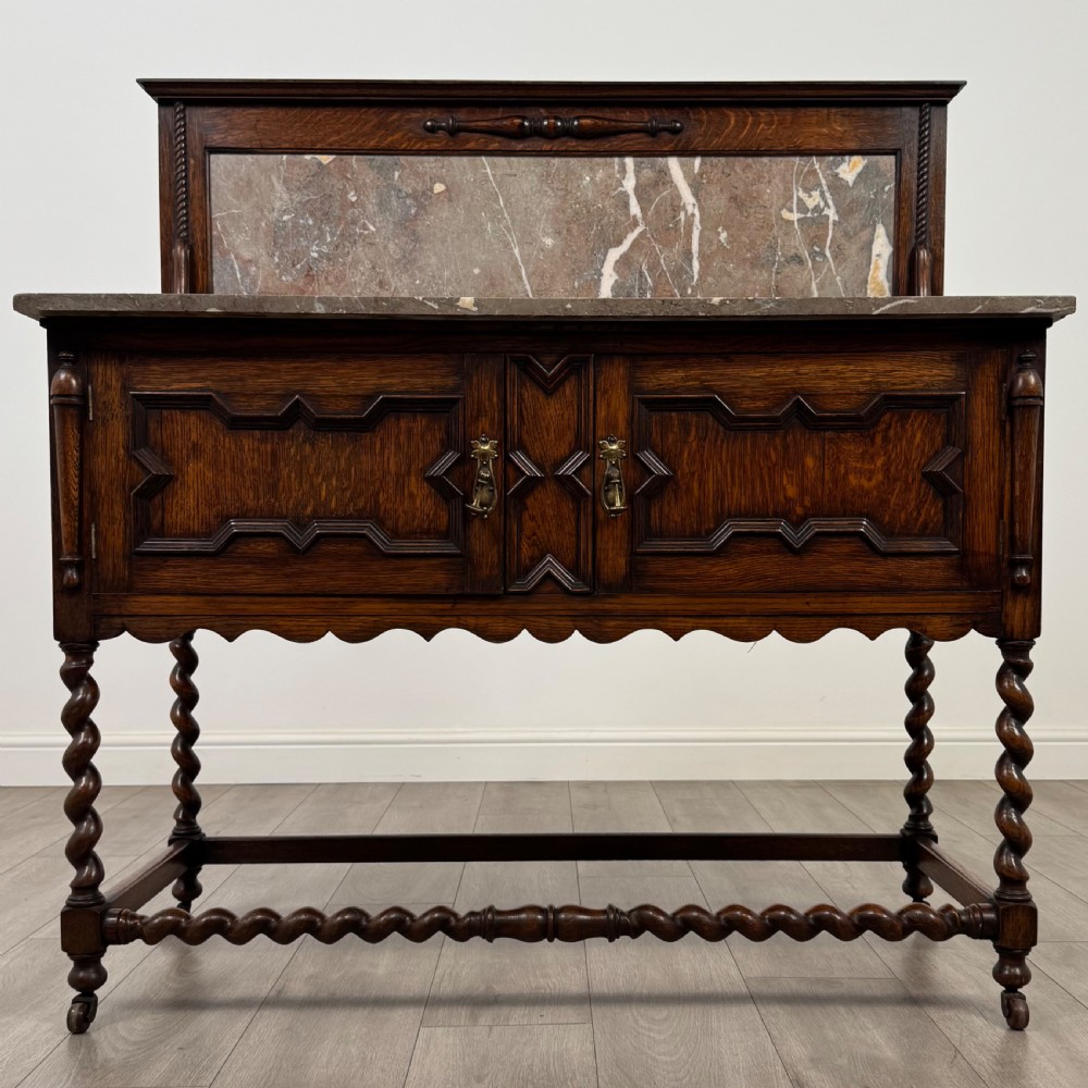 Antique 20th Century Jacobean Style Marble Top Washstand