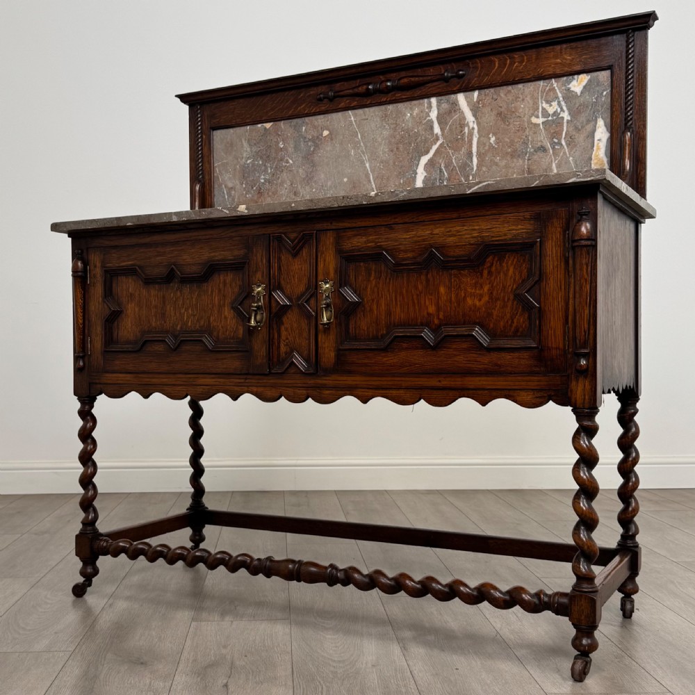 Antique 20th Century Jacobean Style Marble Top Washstand View III