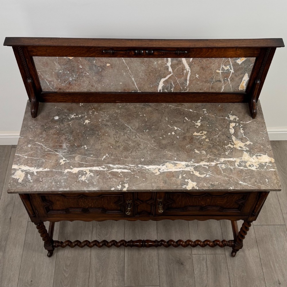 Antique 20th Century Jacobean Style Marble Top Washstand View X