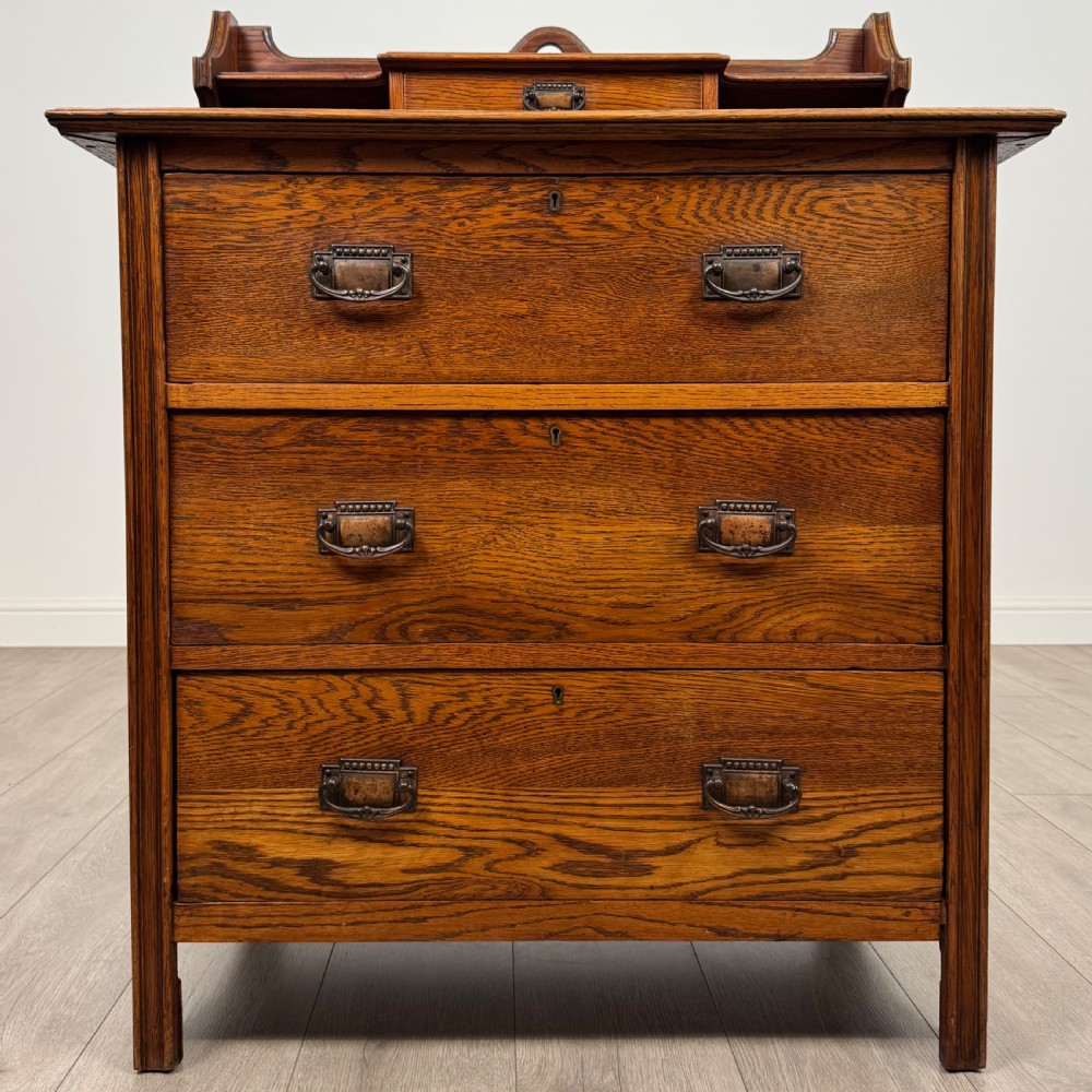  Antique 20th Century Arts & Crafts Oak Chest Of Drawers 
