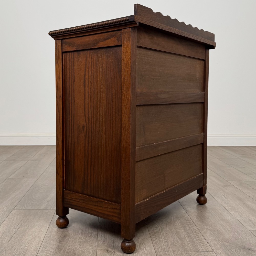  Antique 20th Century Small Bow Front Chest Of Drawers In Oak  View V