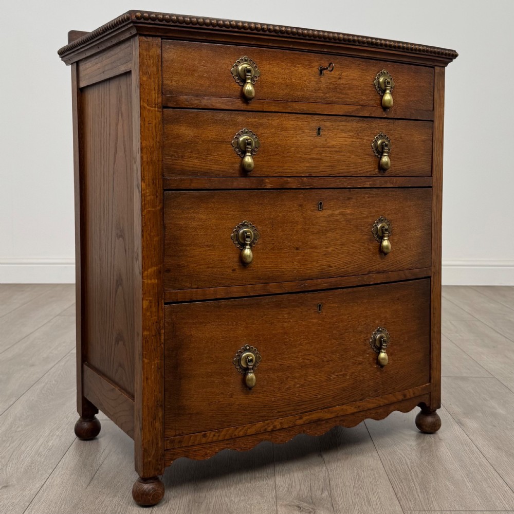  Antique 20th Century Small Bow Front Chest Of Drawers In Oak  View X