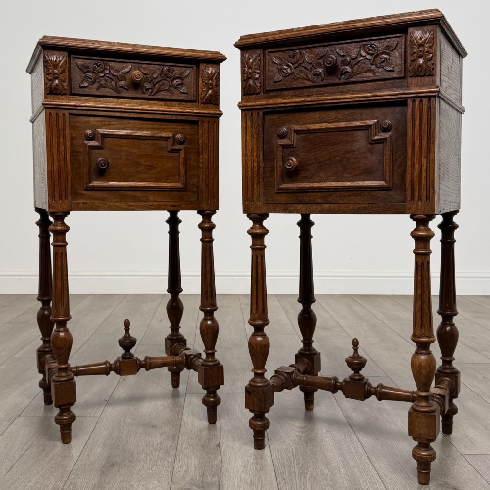 Antique 19th Century Pair Of French Bedside Cabinets In Oak 