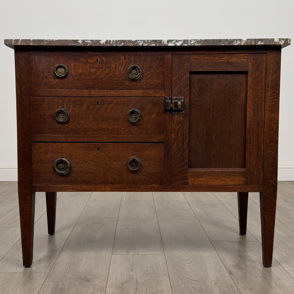 Antique 20th Century Marble Top Cupboard In Oak