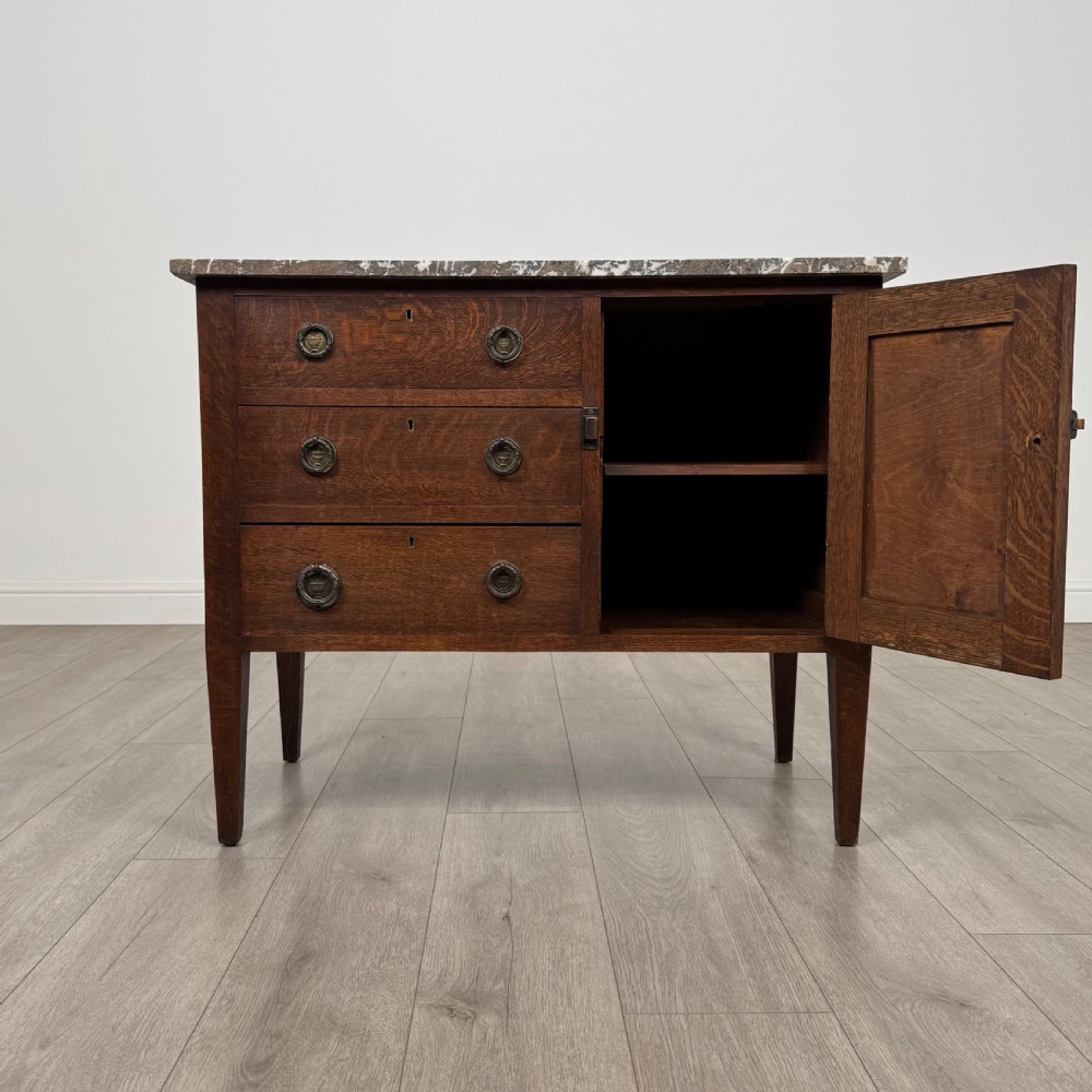 Antique 20th Century Marble Top Cupboard In Oak View II