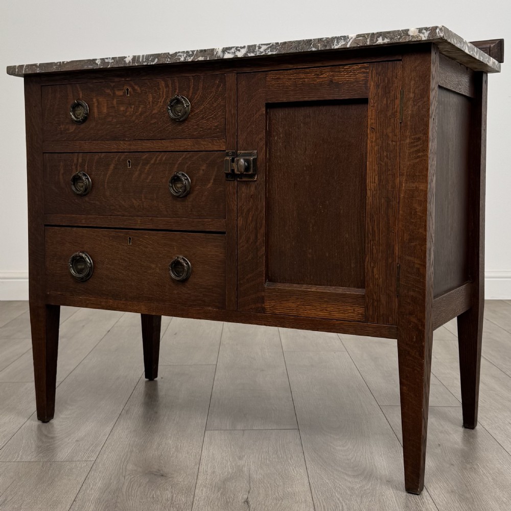 Antique 20th Century Marble Top Cupboard In Oak View III