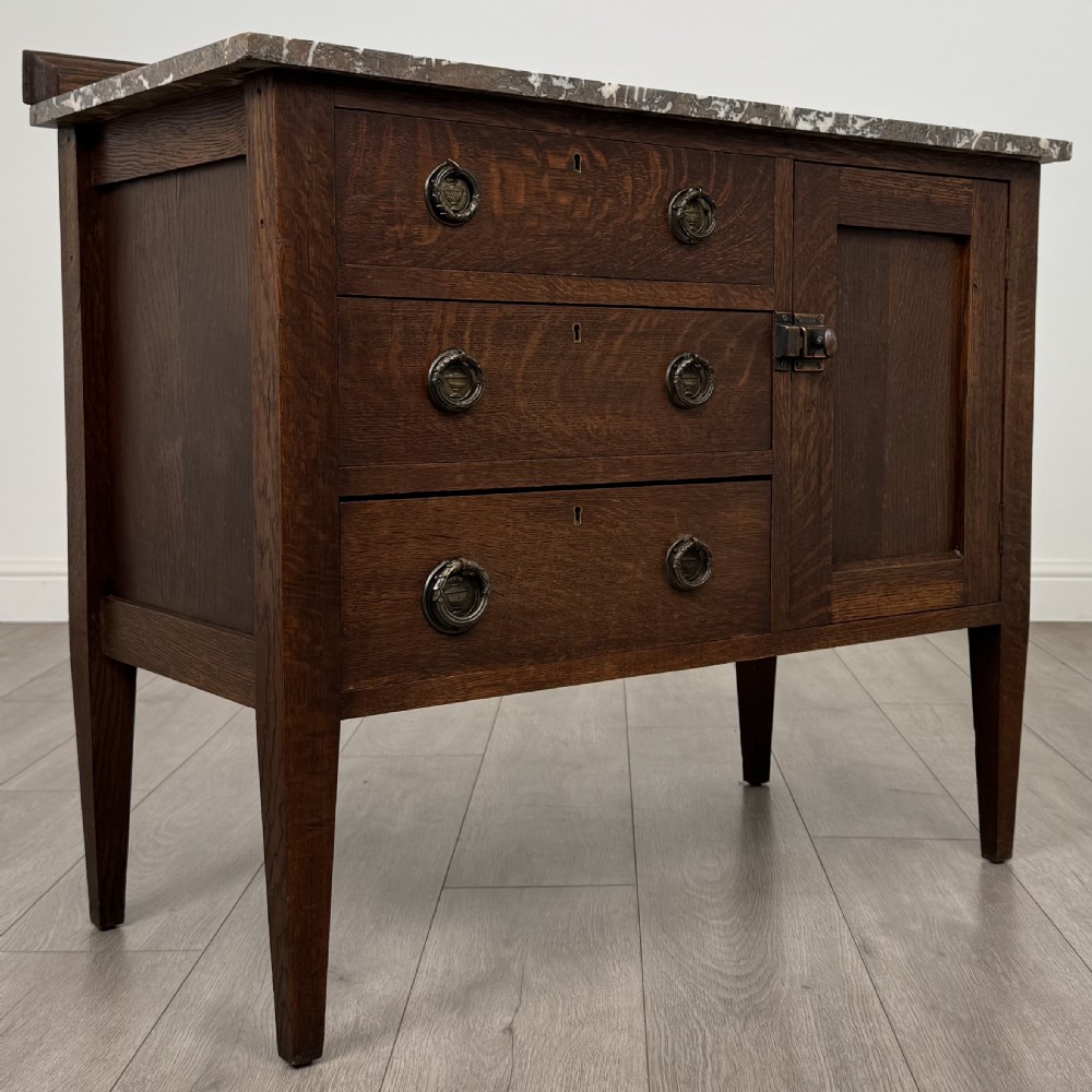 Antique 20th Century Marble Top Cupboard In Oak View X