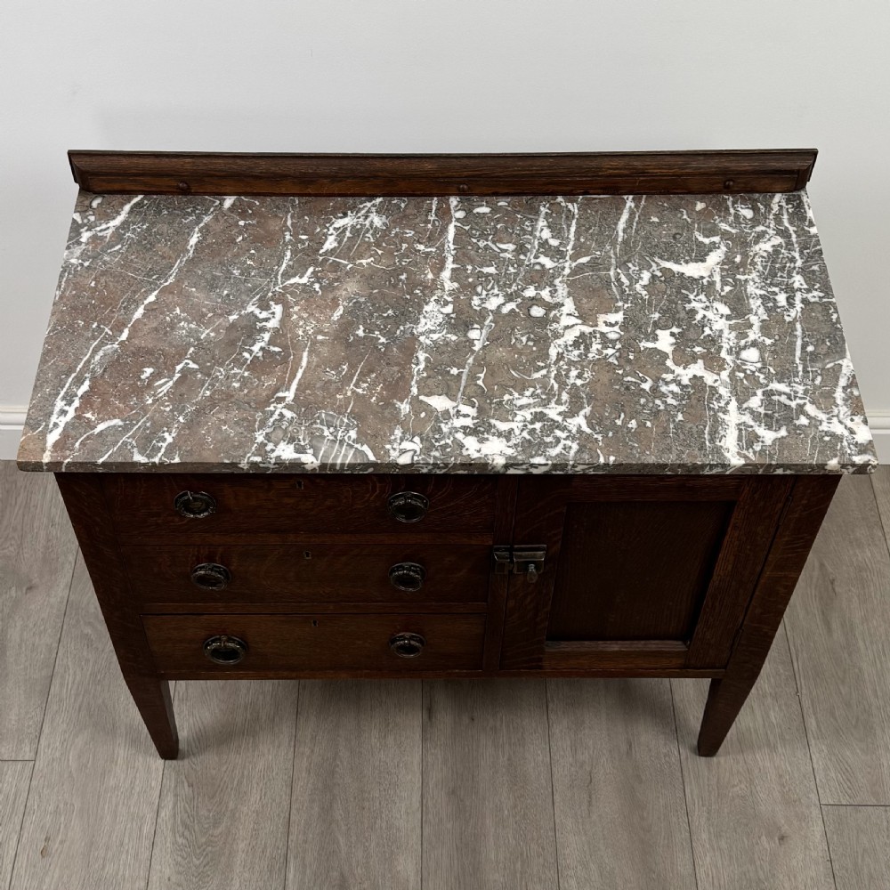 Antique 20th Century Marble Top Cupboard In Oak View XI