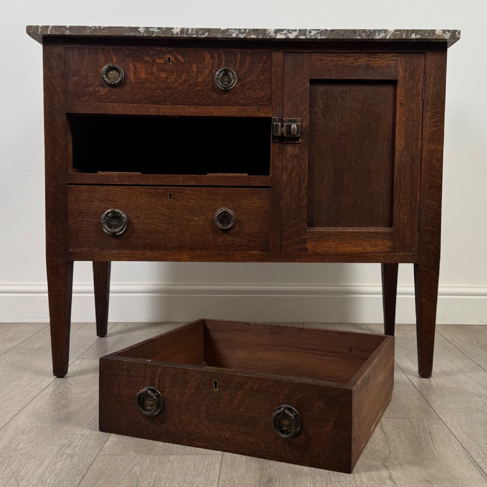 Antique 20th Century Marble Top Cupboard In Oak View XII