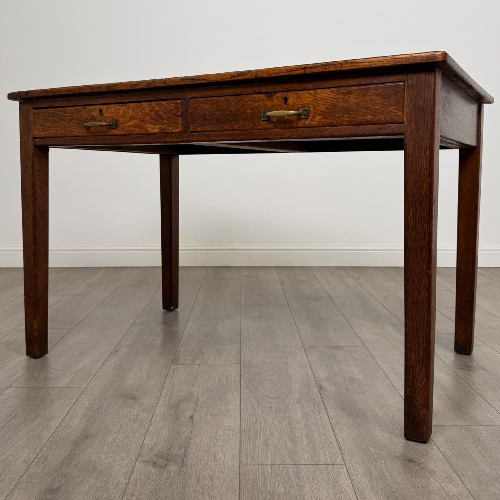 Antique 20th Century Good Quality Writing Table In Oak  View II