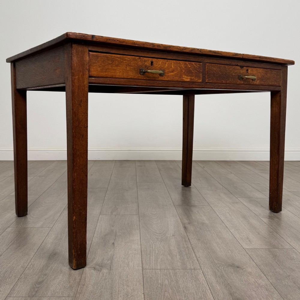 Antique 20th Century Good Quality Writing Table In Oak  View VIII