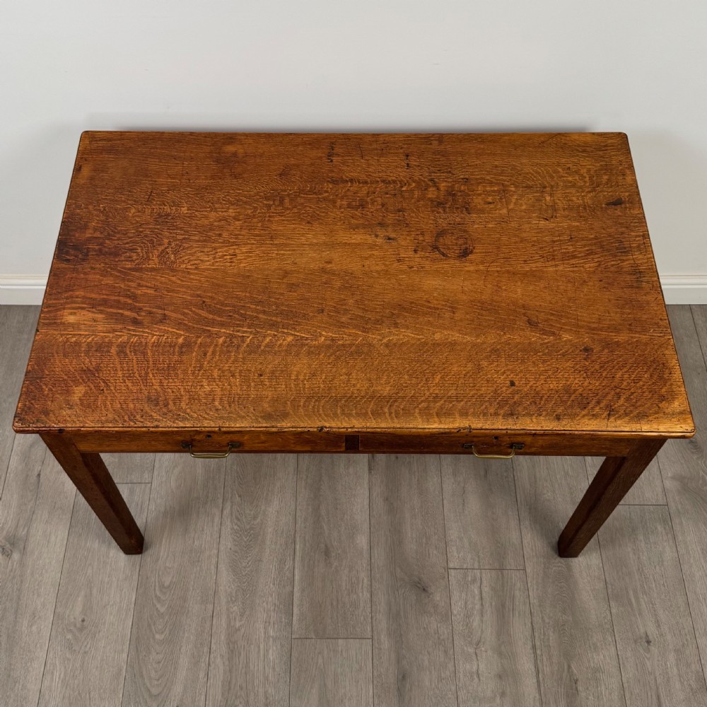 Antique 20th Century Good Quality Writing Table In Oak  View IX