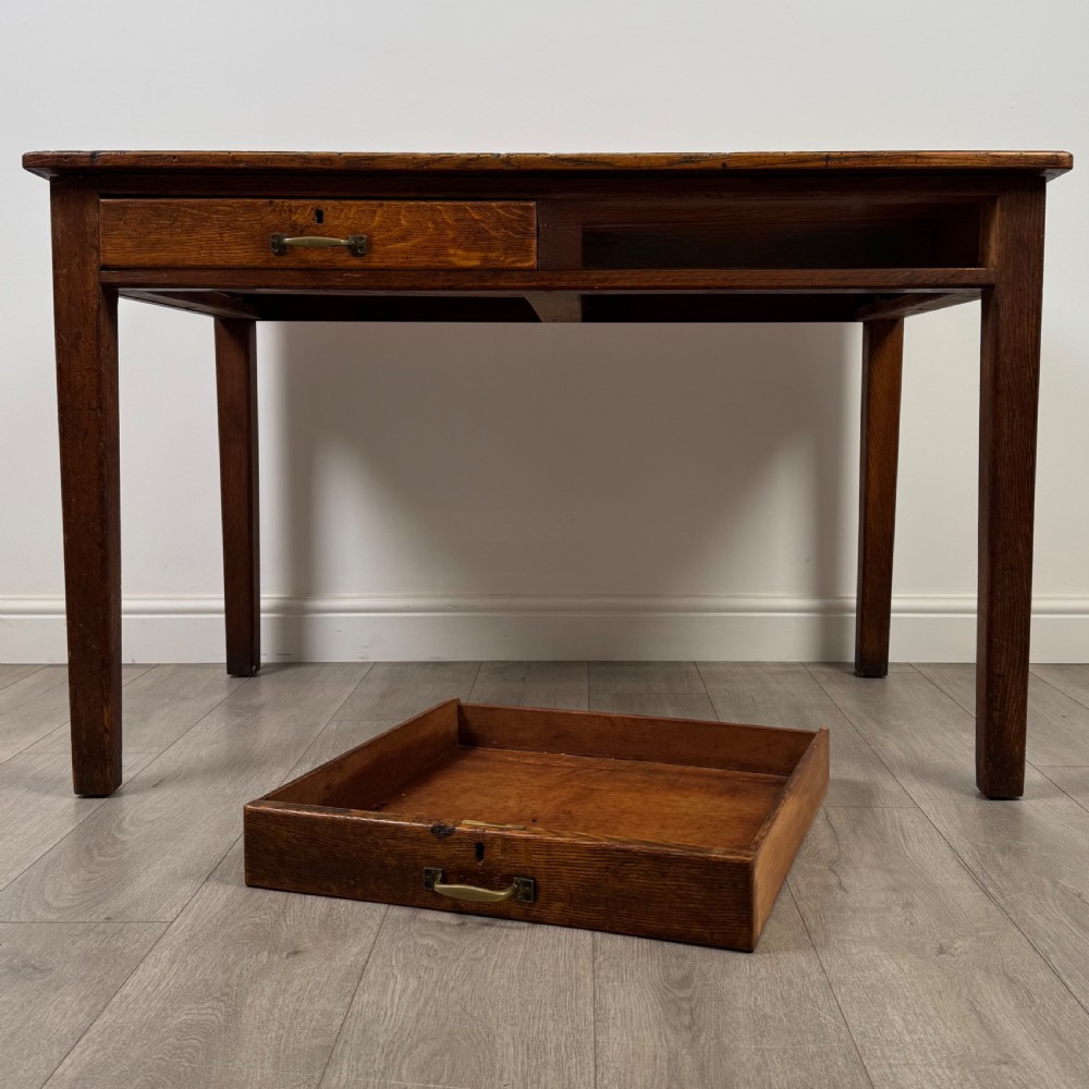 Antique 20th Century Good Quality Writing Table In Oak  View X