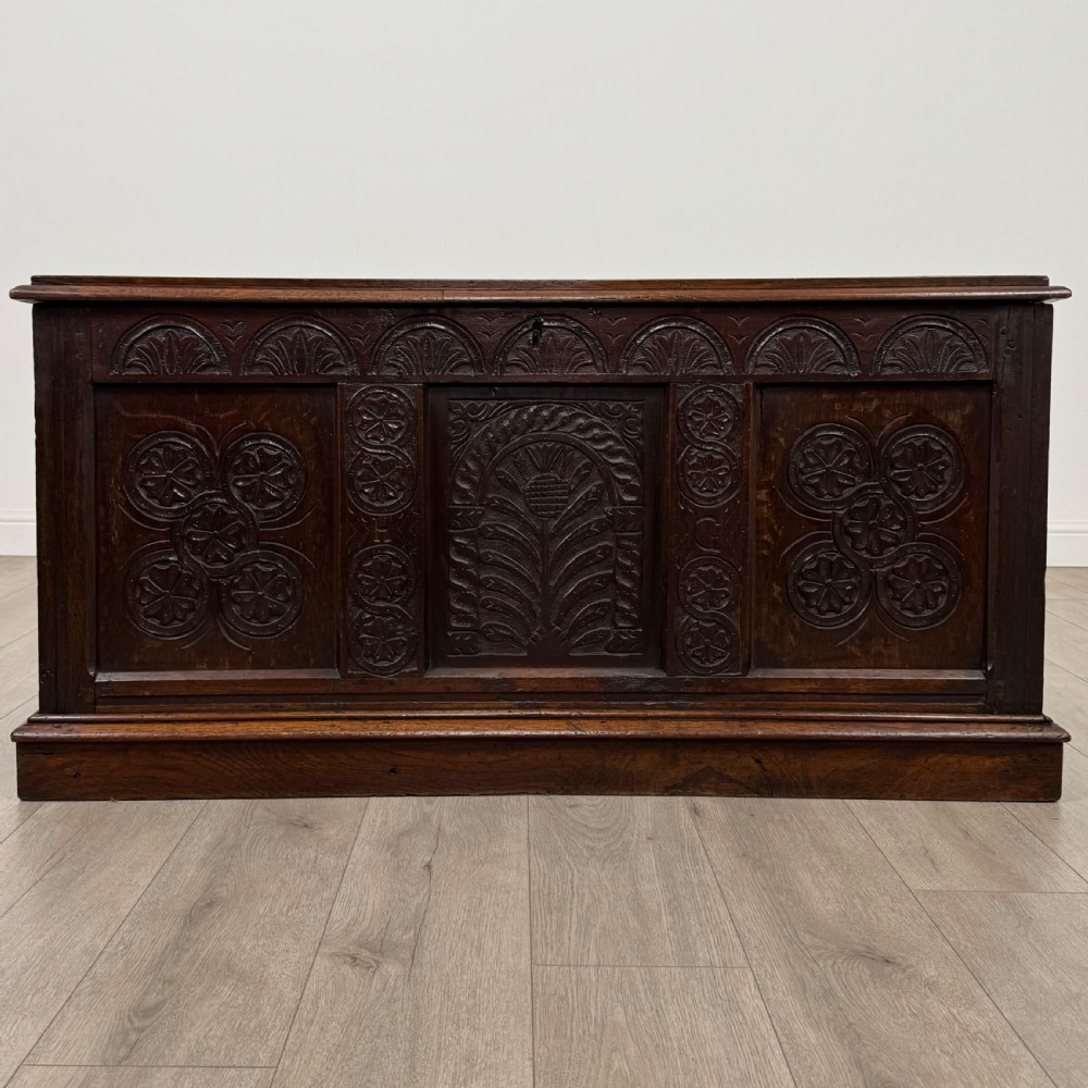 Antique 18th Century Fine Quality Carved Oak Coffer 