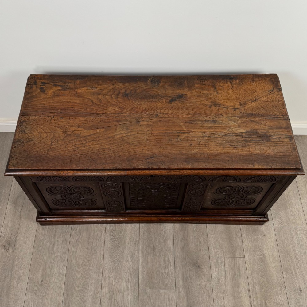 Antique 18th Century Fine Quality Carved Oak Coffer  View IX