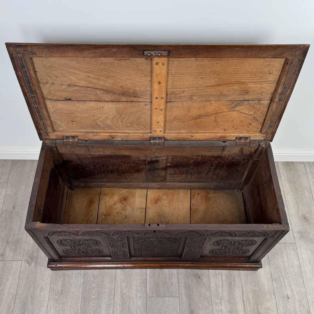 Antique 18th Century Fine Quality Carved Oak Coffer  View X