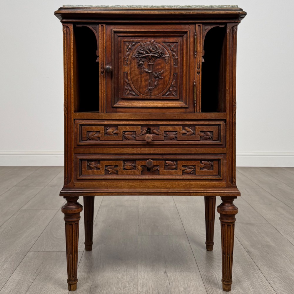Antique 19th Century French Marble Top Cabinet In Walnut 