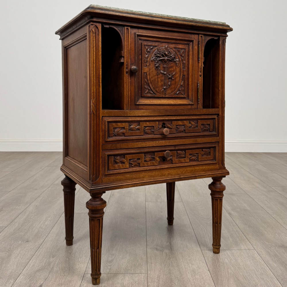 Antique 19th Century French Marble Top Cabinet In Walnut  View X