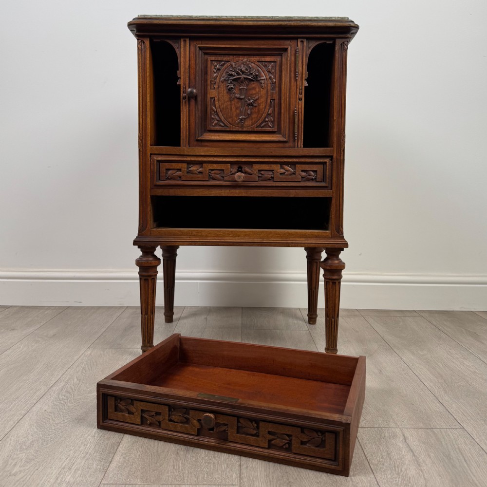Antique 19th Century French Marble Top Cabinet In Walnut  View XII