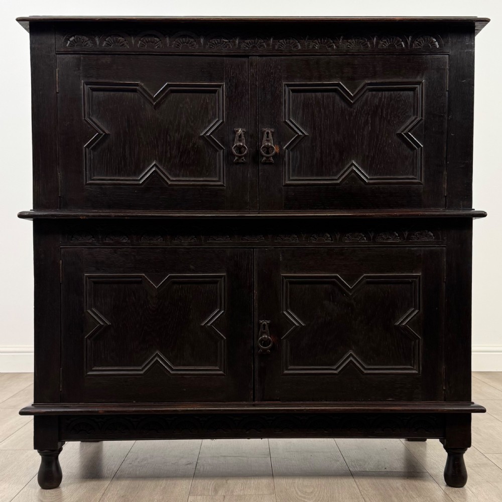  Antique 19th Century Ebonsied Jacobean Style Cupboard In Oak 