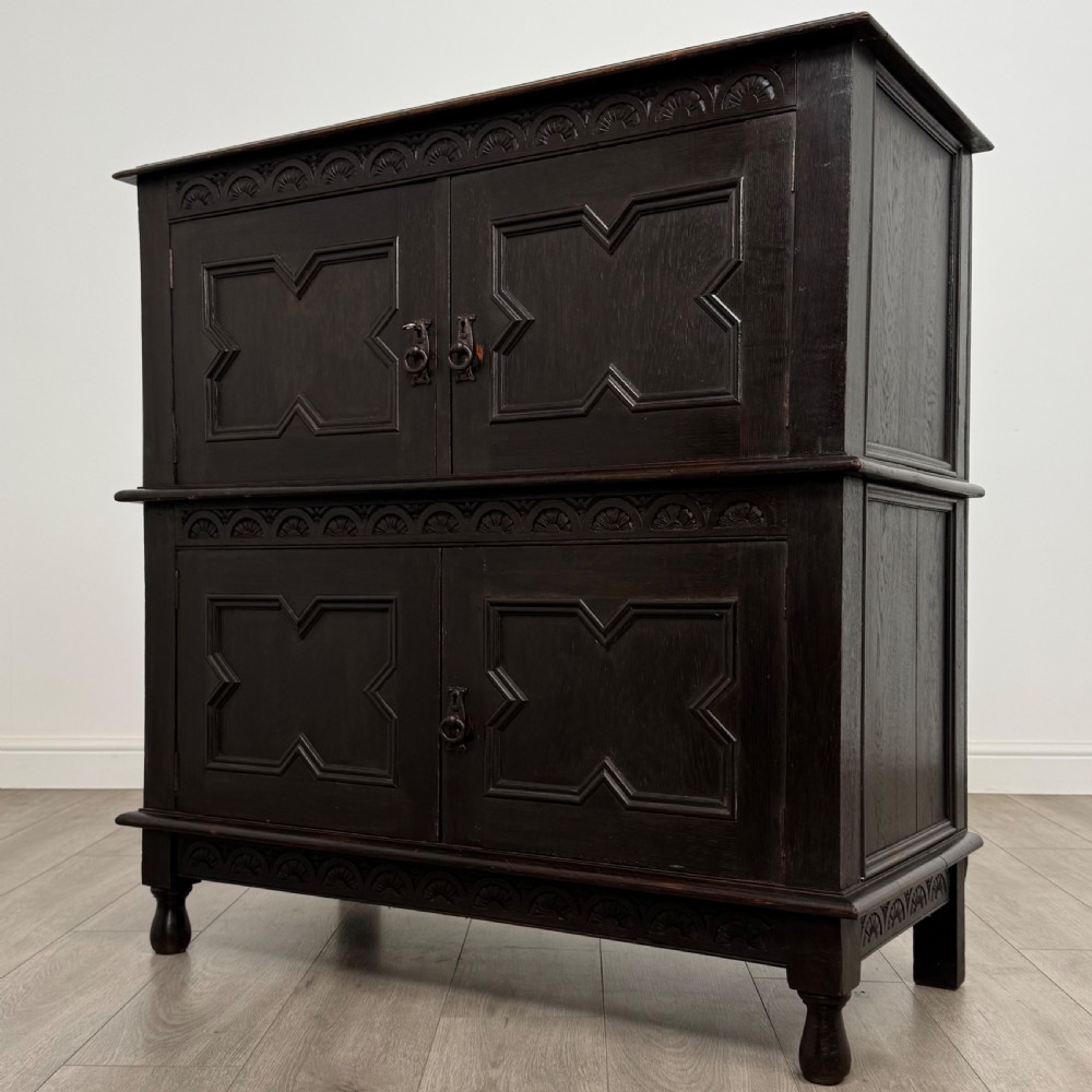  Antique 19th Century Ebonsied Jacobean Style Cupboard In Oak  View III
