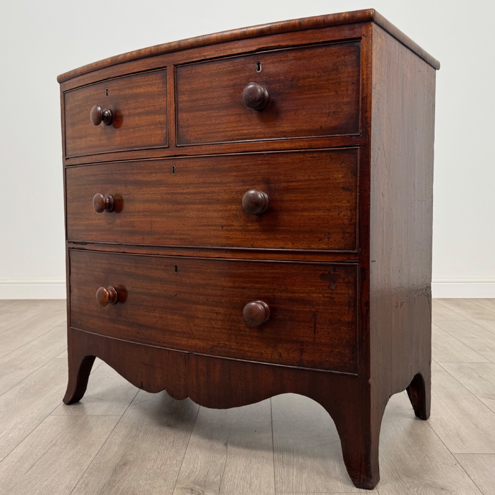Antique 18th Century Small Mahogany Bow Front Chest Of Drawers View II