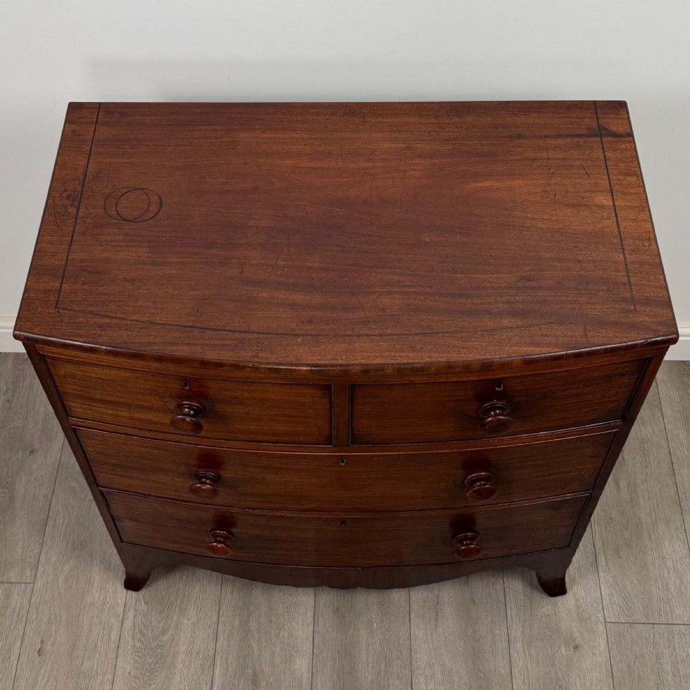 Antique 18th Century Small Mahogany Bow Front Chest Of Drawers View X