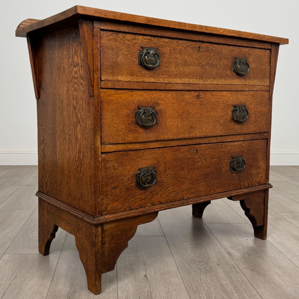  Antique 20th Century Arts & Crafts Style Oak Chest Of Drawers  View IX