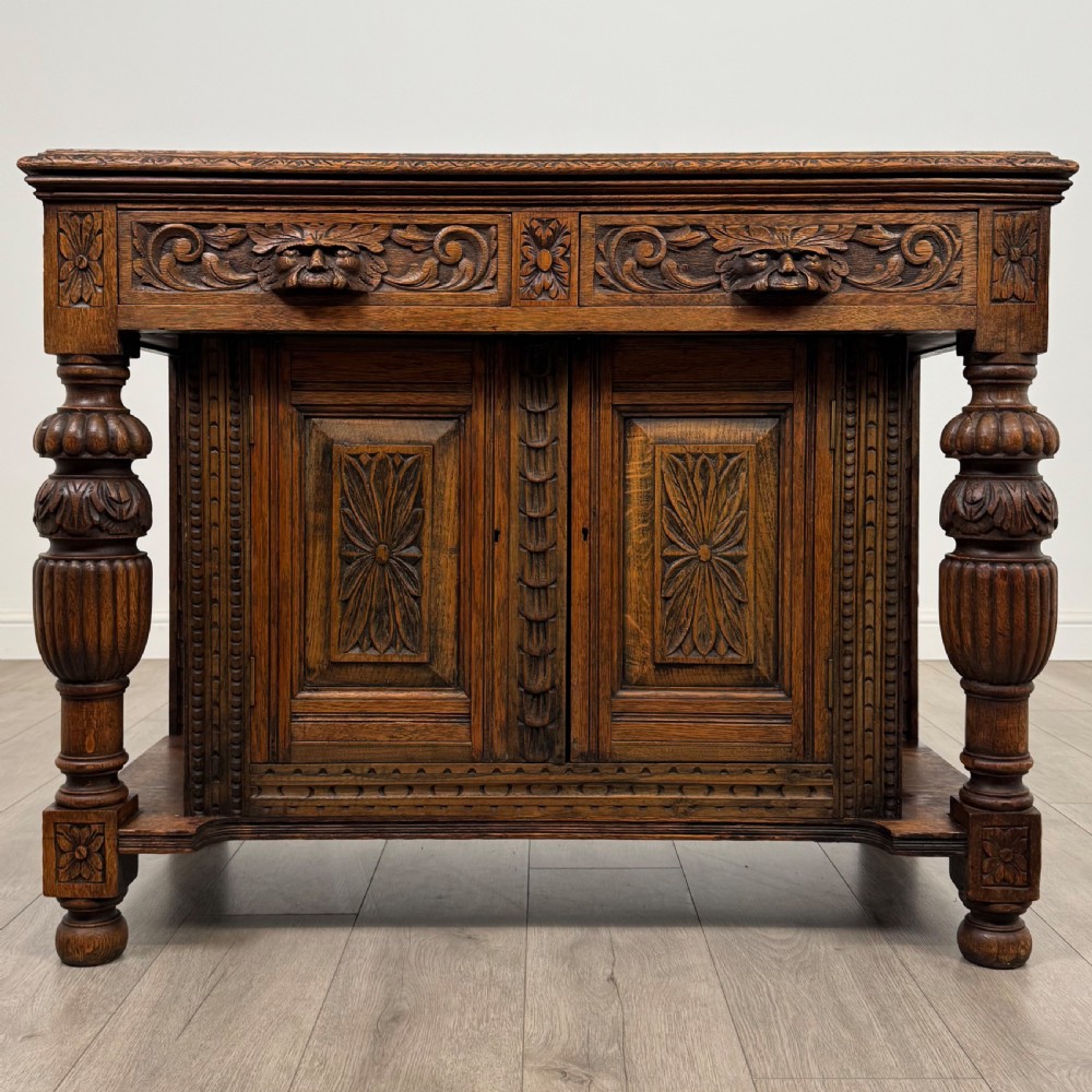Antique 19th Century Green Man Cupboard In Oak
