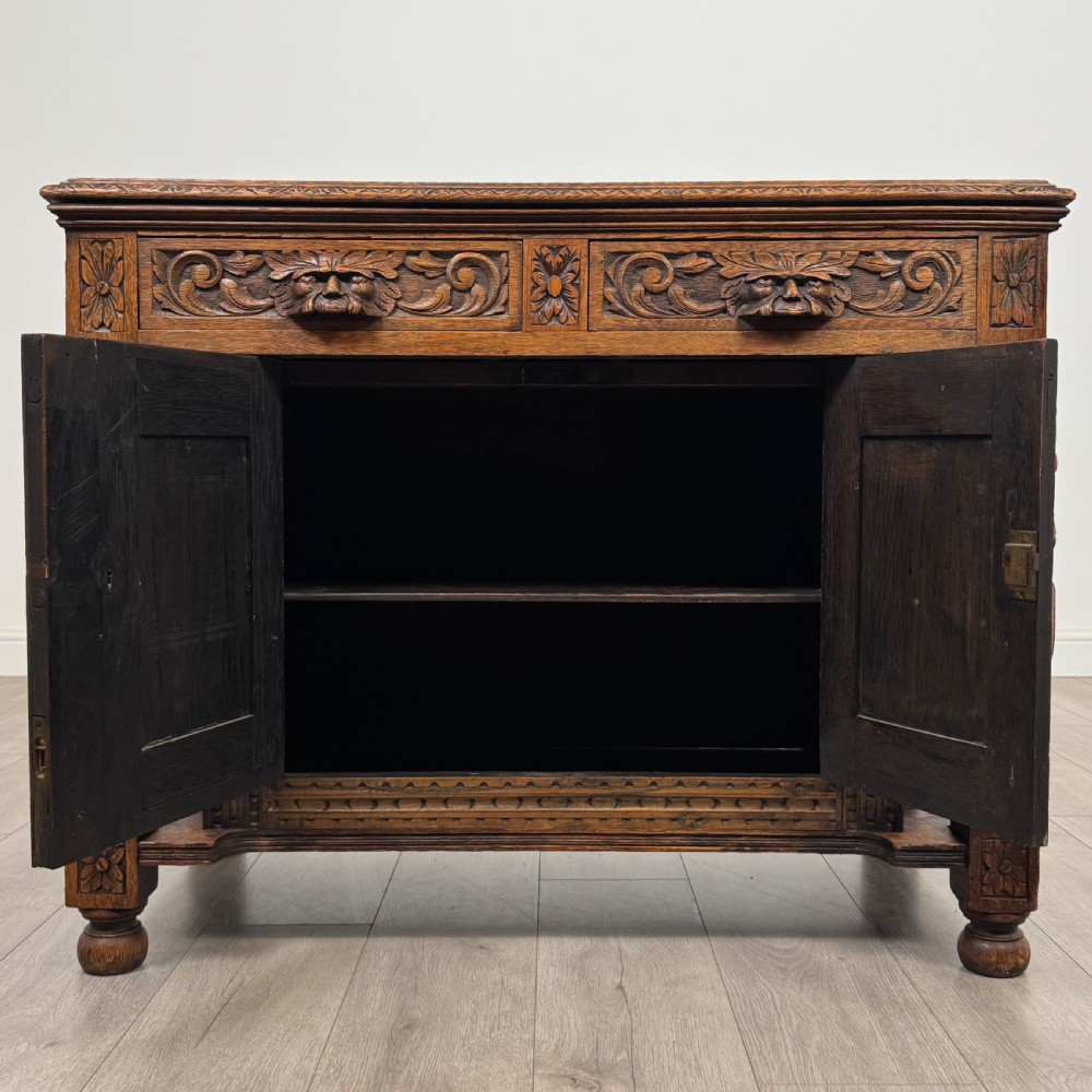 Antique 19th Century Green Man Cupboard In Oak View II