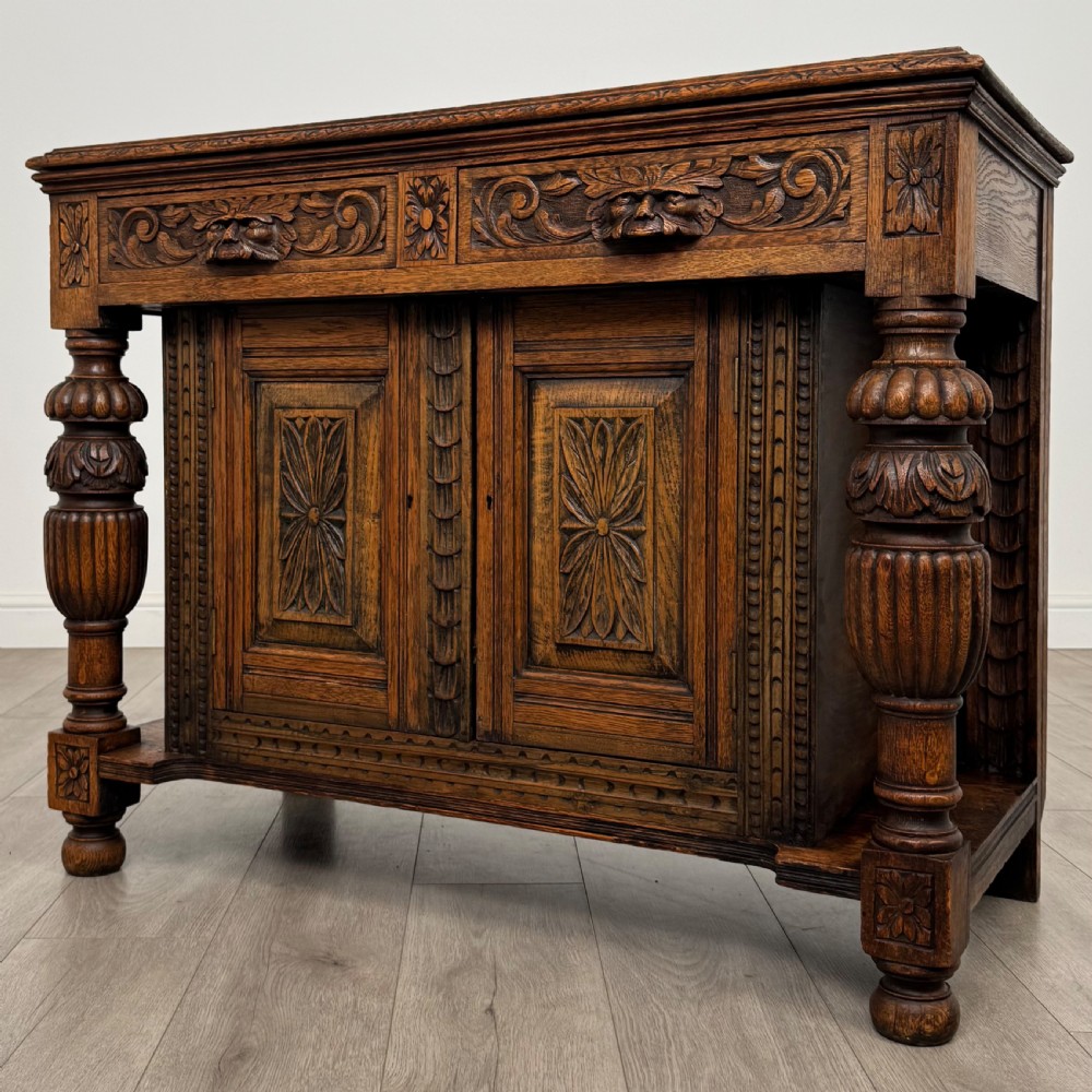 Antique 19th Century Green Man Cupboard In Oak View III