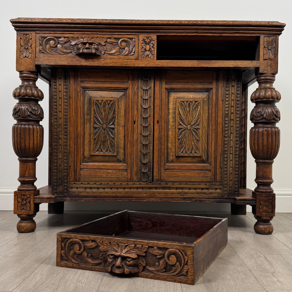 Antique 19th Century Green Man Cupboard In Oak View XII