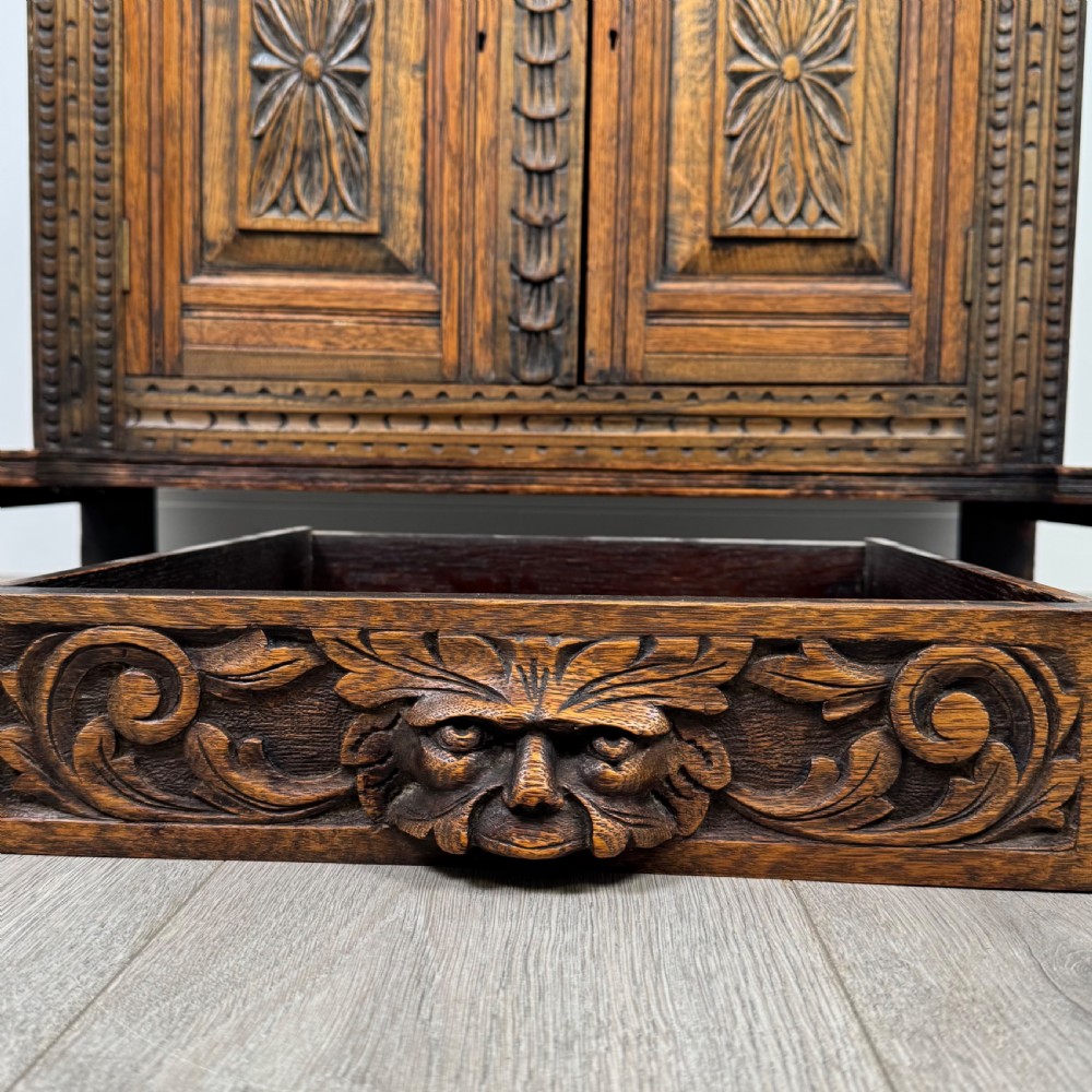 Antique 19th Century Green Man Cupboard In Oak View XIII