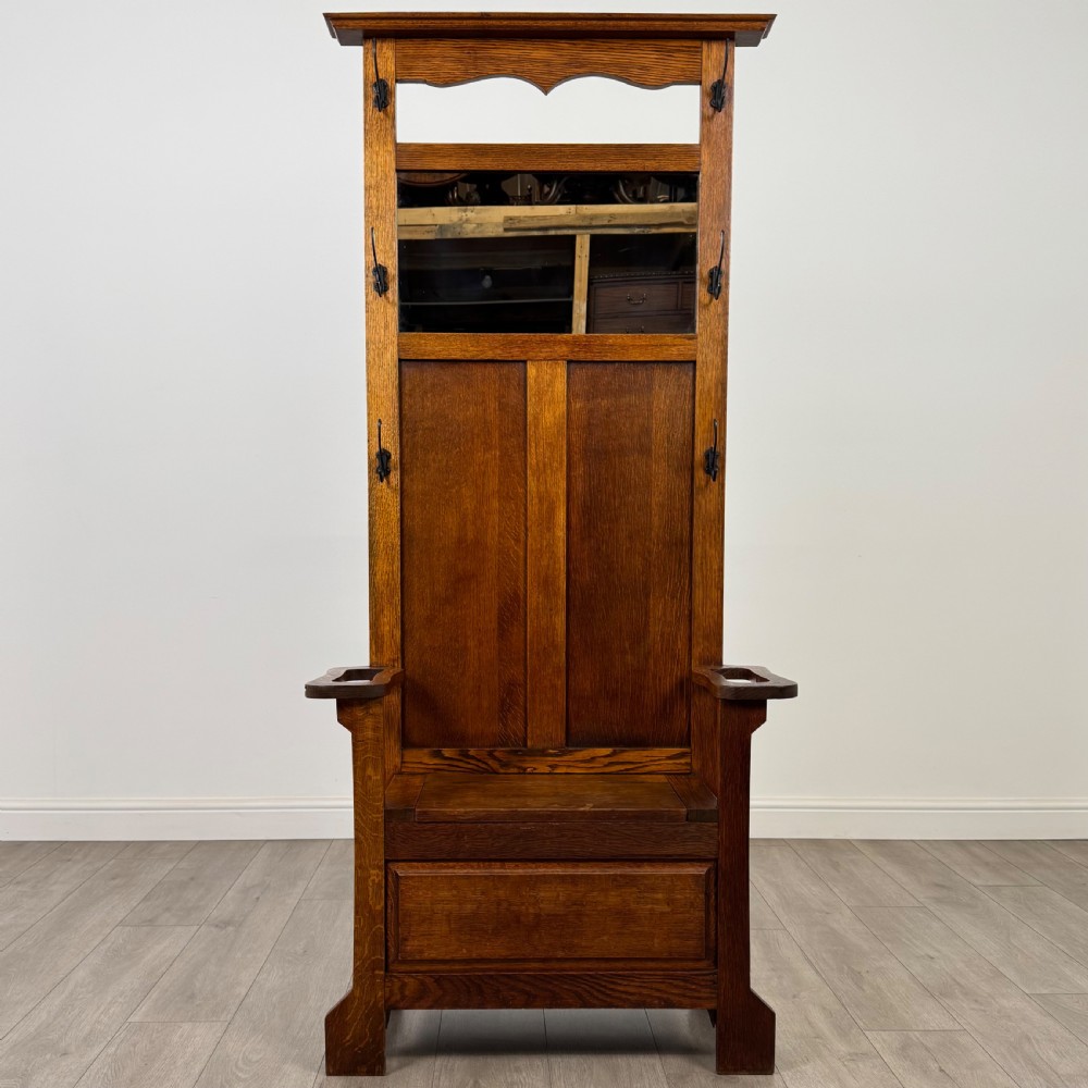 Antique 20th Century Arts & Crafts Golden Oak Hall Stand 