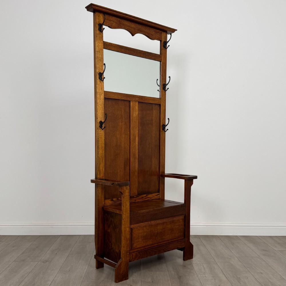 Antique 20th Century Arts & Crafts Golden Oak Hall Stand  View IX