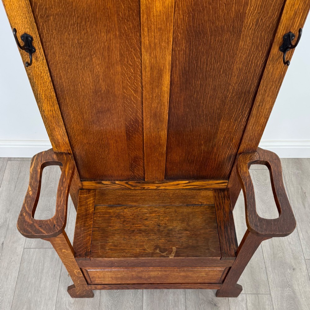 Antique 20th Century Arts & Crafts Golden Oak Hall Stand  View X