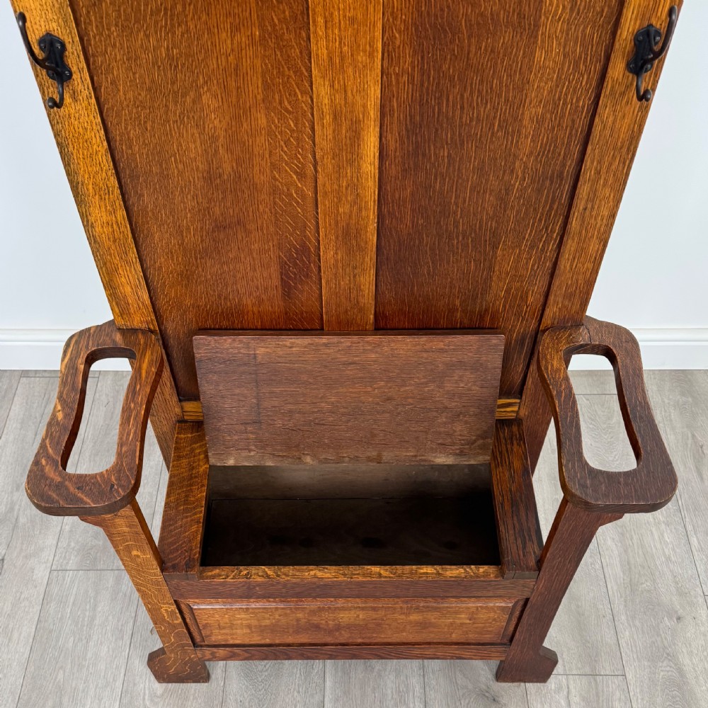 Antique 20th Century Arts & Crafts Golden Oak Hall Stand  View XI