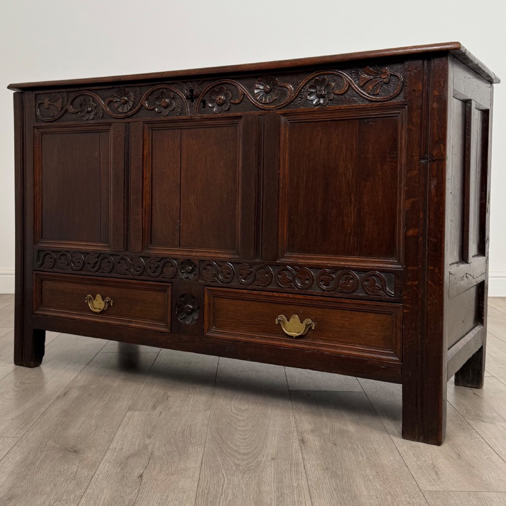 Antique 19th Century Carved Oak Mule Chest Of Good Quality  View II
