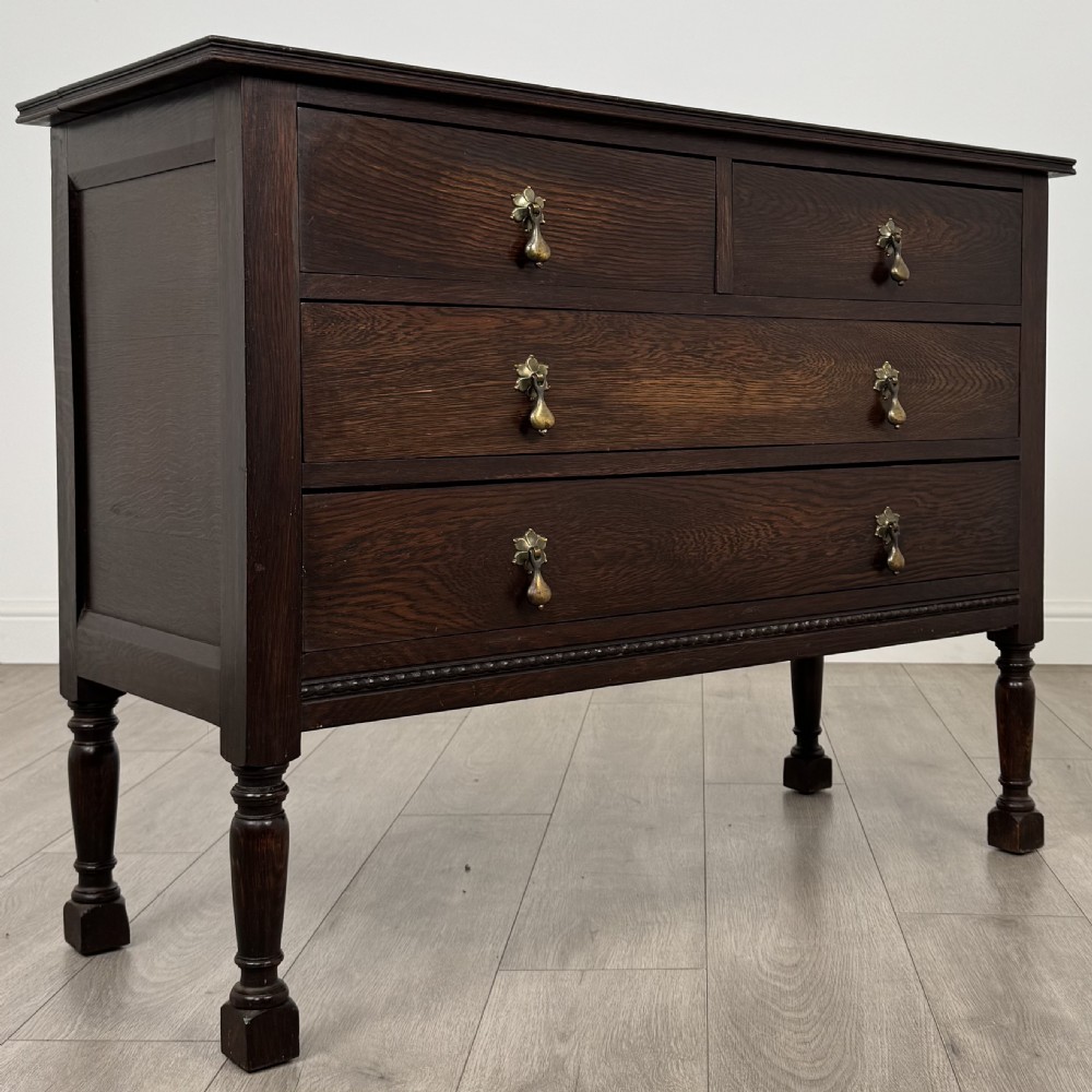 Antique 20th Century Good Quality Chest Of Drawers In Oak View IX
