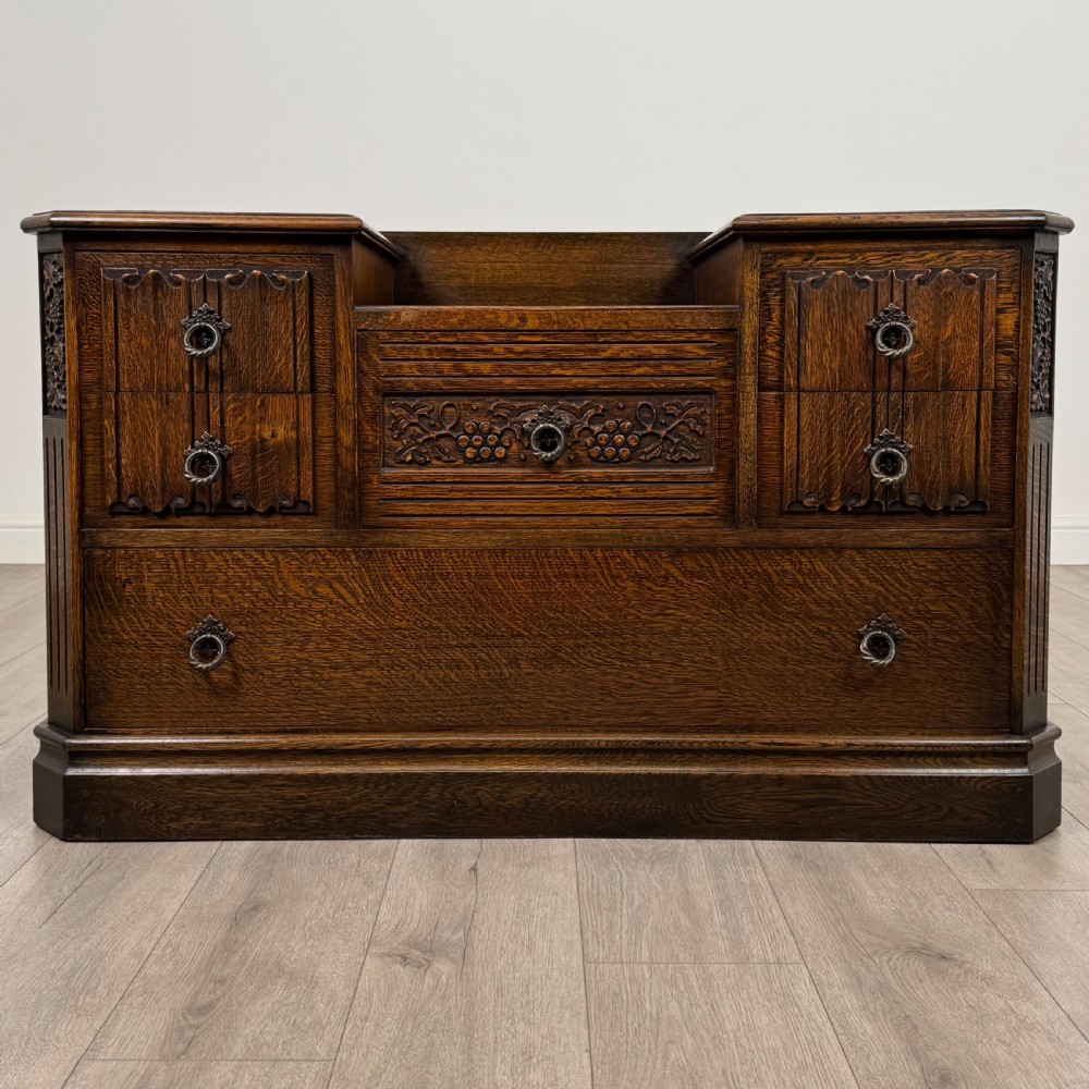 Antique 20th Century Low Chest Of Drawers In Oak