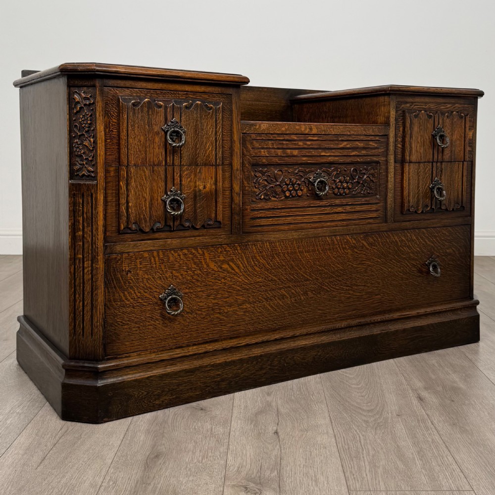 Antique 20th Century Low Chest Of Drawers In Oak View IX