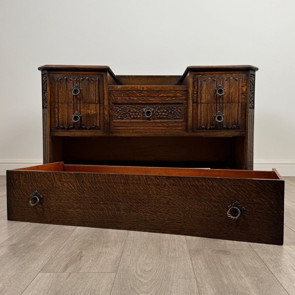 Antique 20th Century Low Chest Of Drawers In Oak View XI