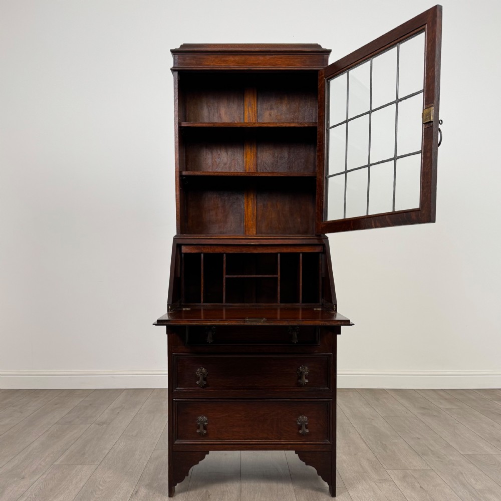 Antique 20th Century Small Oak Bureau Bookcase View II